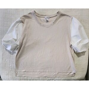 Athleta Harlow Hybrid Tee Size XL T-Shirt Abalone Beige White‎ Round Neck